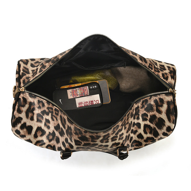 Large Capacity Leopard Print Contrast Tote Bag Shoulder Gym Bag