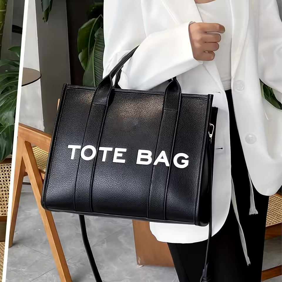 Women's Casual Tote Bag, Fashion PU Leather Shoulder Bag, Large Capacity Travel Handbag