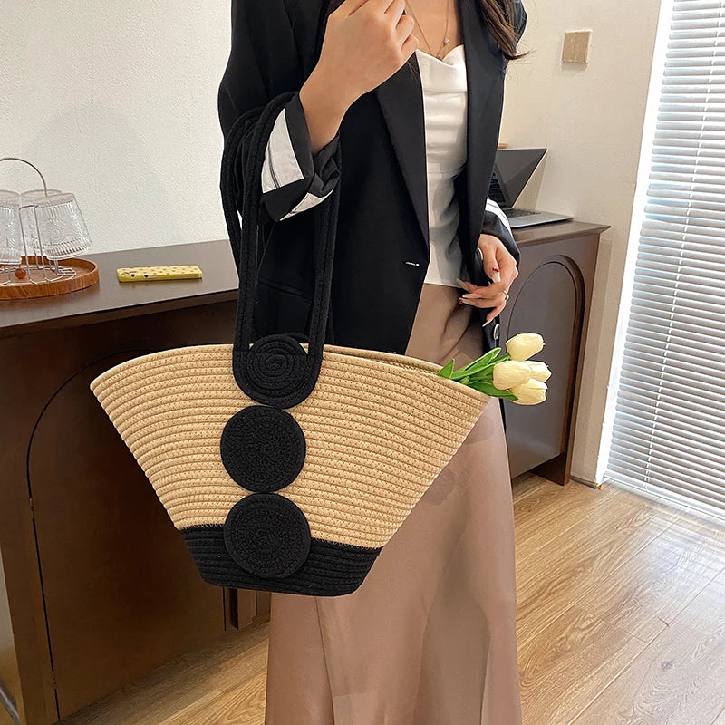 Fashion Large Tote Straw Handbags Designer Woven Women Shoulder Bags Bohemian Beach Bag Travel Sac A Main