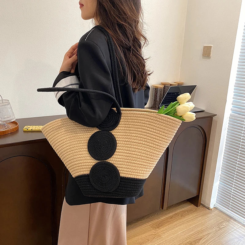Fashion Large Tote Straw Handbags Designer Woven Women Shoulder Bags Bohemian Beach Bag Travel Sac A Main