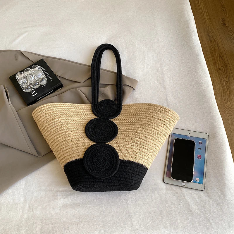 Fashion Large Tote Straw Handbags Designer Woven Women Shoulder Bags Bohemian Beach Bag Travel Sac A Main