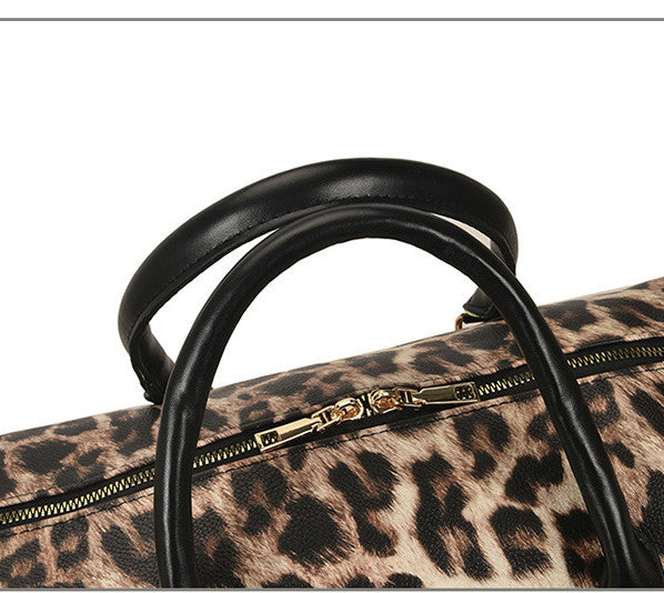 Large Capacity Leopard Print Contrast Tote Bag Shoulder Gym Bag