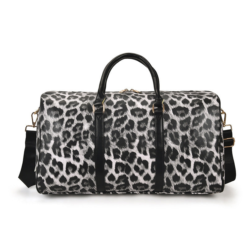 Large Capacity Leopard Print Contrast Tote Bag Shoulder Gym Bag